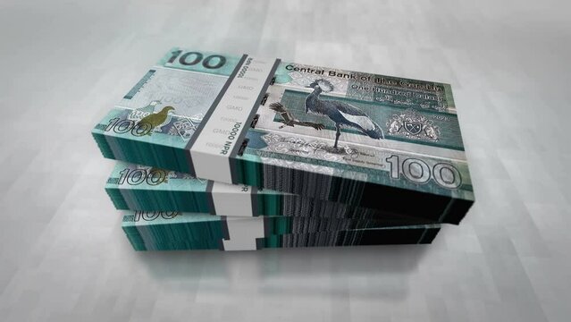 Gambia money Gambian dalasis pile pack. Concept background of economy, banking, business, crisis, recession, debt and finance. 100 GMD banknotes stacks 3d.