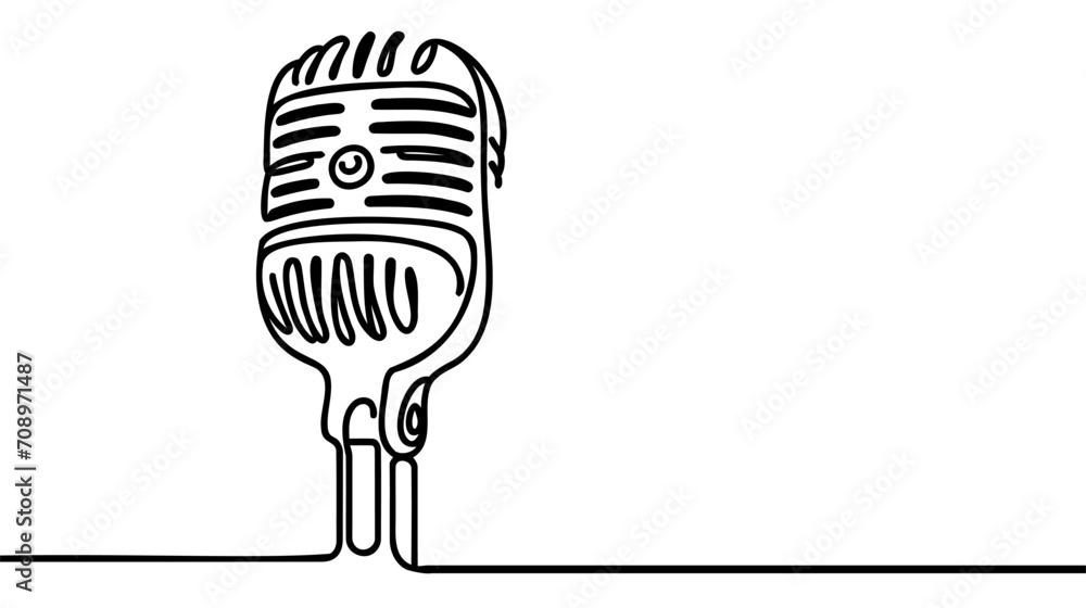 Poster one continuous single line drawing of retro old classic radio microphone for broadcasting.
