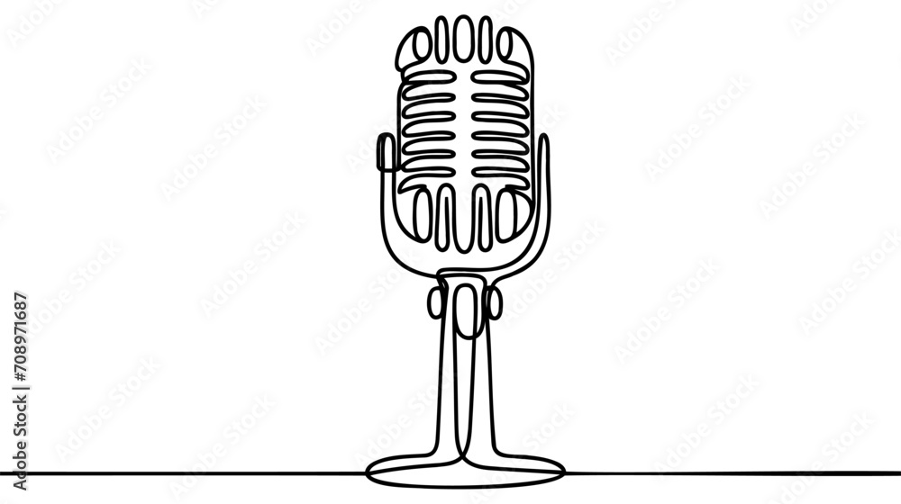Poster one continuous single line drawing of retro old classic radio microphone for broadcasting.