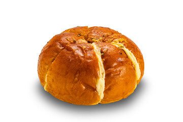 Fresh homemade korean cream cheese galic bread isolated on white background with clipping path.