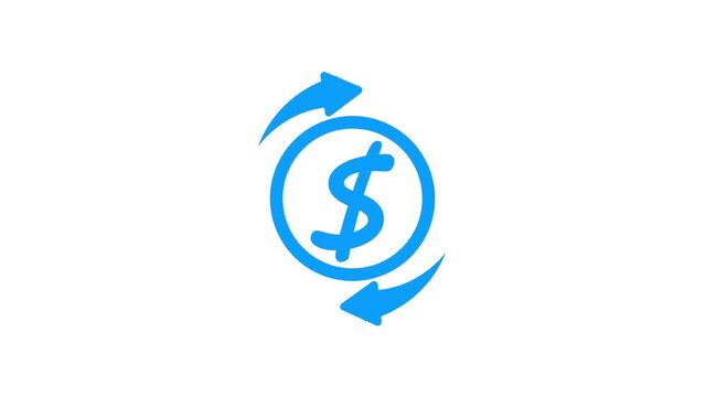 Dollar exchange icon, recycle money, cash back concept, line symbol on white background.
