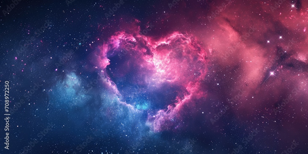 Wall mural heart nebula in space with coloful background and stars for love and romance