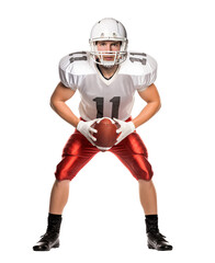 American Football Center player holding ball for snap on scrimmage
