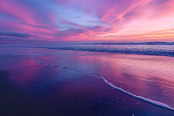 A stunning beach reflected sunset over the oeaan