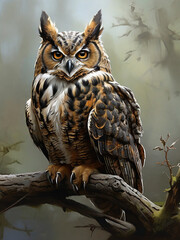 Krzysztof Boguszewski's Digital Masterpiece Capturing the Majestic Great Horned Owl ai generated - obrazy, fototapety, plakaty