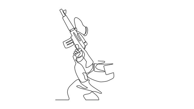 Animated Self drawing of a people are playing paint ball in the open arena video illustration. paint ball design illustration simple linear style video concept. Paint ball design illustration