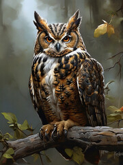 Krzysztof Boguszewski's Digital Masterpiece Capturing the Majestic Great Horned Owl ai generated - obrazy, fototapety, plakaty