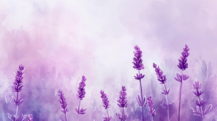 Lavender watercolor background illustration. The spring-summer banner template.