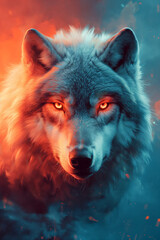 Wolf Enveloped in a Dance of Flames and Icy Blues