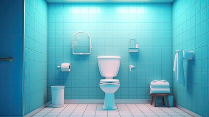 Hygienic Ceramic toilet blue wall. Wc clean decor.