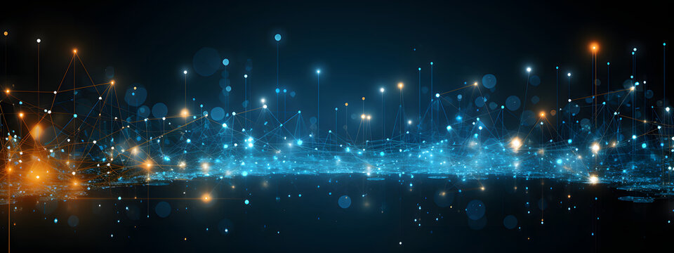 Technology background with plexus effect. Big data concept. Binary computer code. Vector illustration