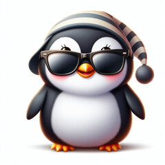Fototapeta premium Photo Cute penguin wear sunglasses Isolated on solid white background. ai generative