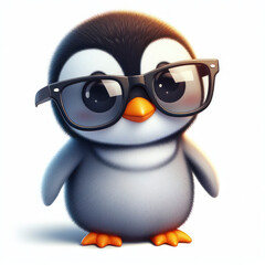 Obraz premium Photo Cute penguin wear sunglasses Isolated on solid white background. ai generative