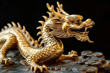 Fototapeta premium 真鍮の龍 金色の置き物オブジェ, Generative AI