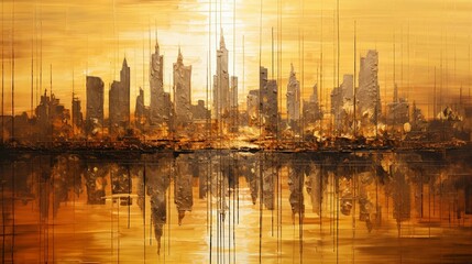 Fototapeta na wymiar Gold and Black Cityscape Oil Painting Background