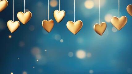 Glittery heart-shaped decorations for Valentine's Day on a festive bokeh background. Background for...