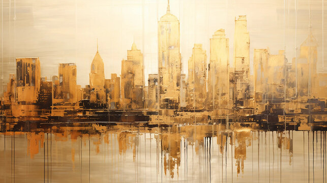 Gold and Black Cityscape Oil Painting Background