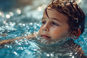 A child learning to swim
