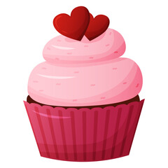 Vector Valentine's day cupcake icon with hearts isolated on white background. Love muffin concept illustration