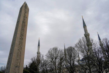 Ancient Egyptian Obelisk of Theodosius at the Hippodrome of Constantinople in Isatanbul, Turkey
