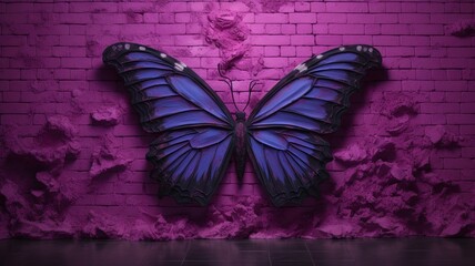 Matte Colored Wall Harmony with a Delicate Butterfly - AI Generative