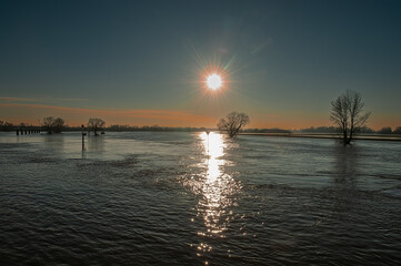 High water in the river IJssel between De Steeg and Doesburg in the Netherlands
