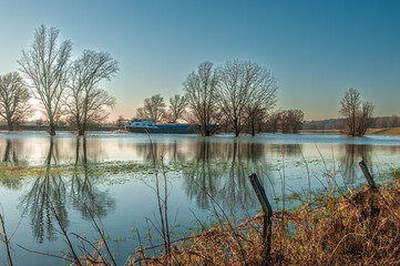 High water in the river IJssel between De Steeg and Doesburg in the Netherlands