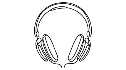 One line headphones. Hand drawn vector illustration. Continuous line drawing of headphones music musical sound wave.