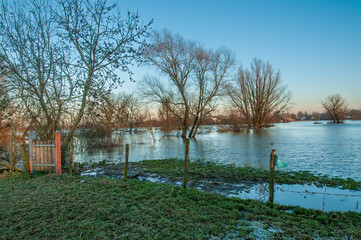 High water in the river IJssel between De Steeg and Doesburg in the Netherlands