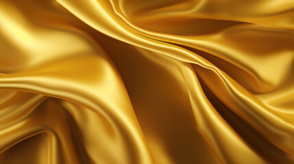 Fototapeta premium Vibrant gold satin fabric captured in a moment of movement, its lustrous folds reflecting light beautifully.