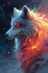 Naklejka premium Wolf's Radiant Flame, Eyes Ablaze in Feral Brilliance