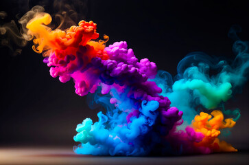 features a dark background with colorful Holi smoke in the foreground. The Holi smoke is a mix of pink, blue, red, purple, orange, and yellow colors.