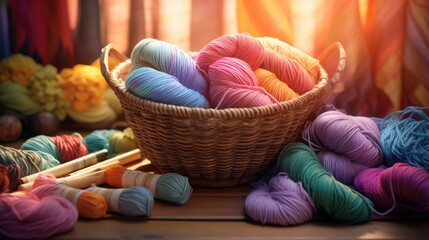 beautiful colorful woolen thread background - obrazy, fototapety, plakaty