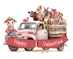 Happy Valentine farm truck sublimation design