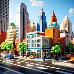Fototapeta na wymiar city view with lego style buildings