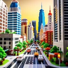 Fototapeta premium city view with lego style buildings