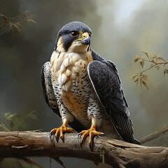 Krzysztof Boguszewski's Photorealistic Digital Portrait of a Peregrine Falcon Perched in DeviantArt HD ai generated - obrazy, fototapety, plakaty