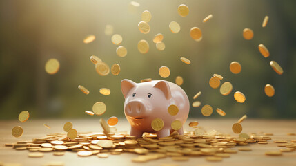symbol of saving money, coins, saving change, collecting money in a jar, piggy bank