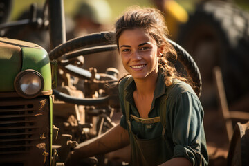 Fototapeta na wymiar women with tractor