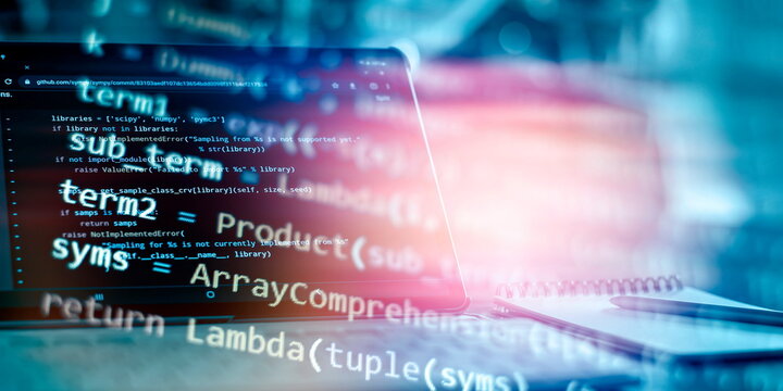 Computer script. Programming code abstract screen of software developer.
