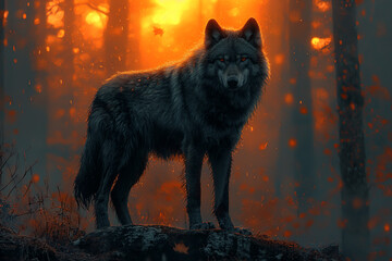Majestic Wolf Amidst the Glowing Clearing at Sunrise