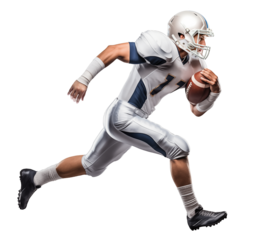 American football running back player running with a ball, side view