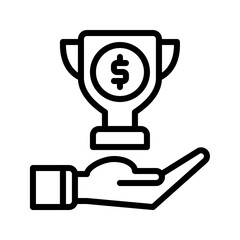 trophy icon and hand icon outline black style. Business and finance icons