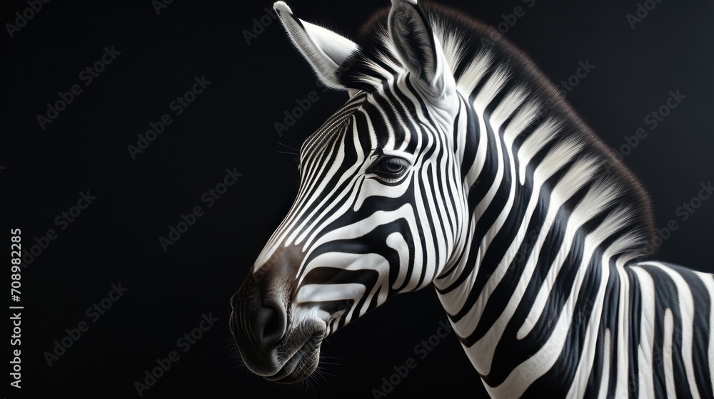 Poster a close up of a zebra's head on a black background with a blurry image of the zebra's head and the o