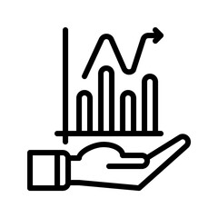 growth chart bar and hand icon outline black style. Business and finance icons