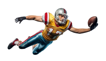 Wide Receiver american football player leap jump to catch a ball