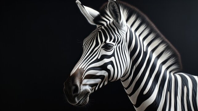  a close up of a zebra's head on a black background with a blurry image of the zebra's head and the other side of the zebra's head.