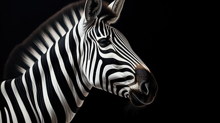 Fototapeta premium a close up of a zebra's head on a black background with a light shining on the side of the zebra's head and the zebra's head.