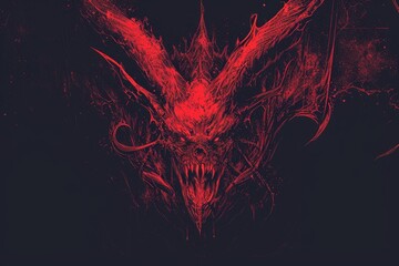 evil demon head on a dark background - obrazy, fototapety, plakaty