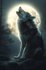 A Majestic Wolf's Howl in the Illuminated Forest